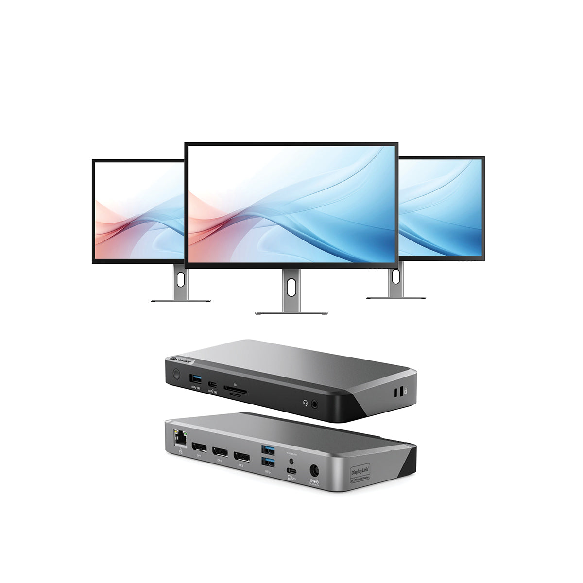 Clarity Max 32" UHD 4K Monitor with USB-C Power Delivery (Pack of 3) + DX3 Triple 4K Display Universal Docking Station - with 100W Power Delivery