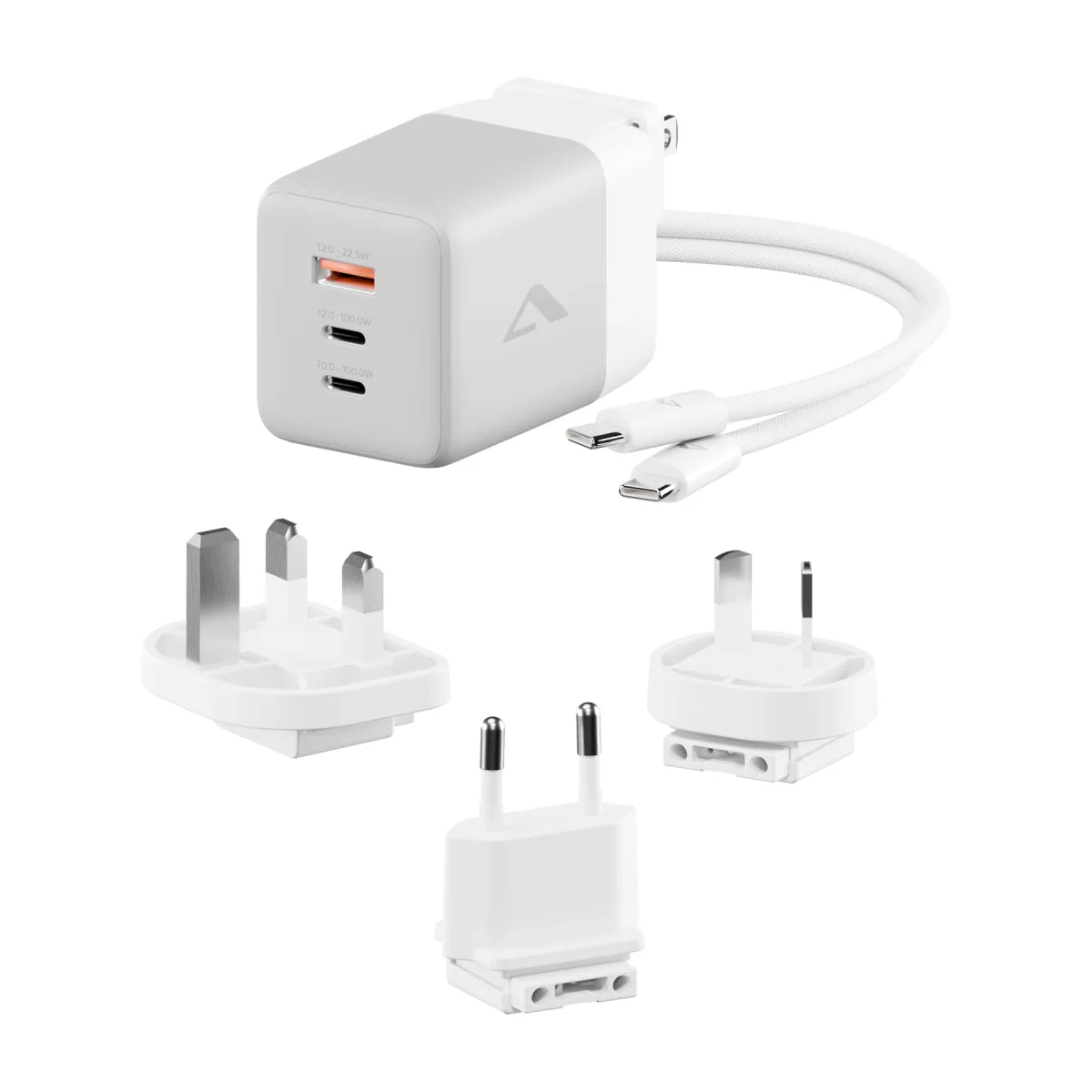 3 Port 100W Rapid Power Multi Country GaN Charger - with USB-C Charging Cable, Travel Case and International Plugs