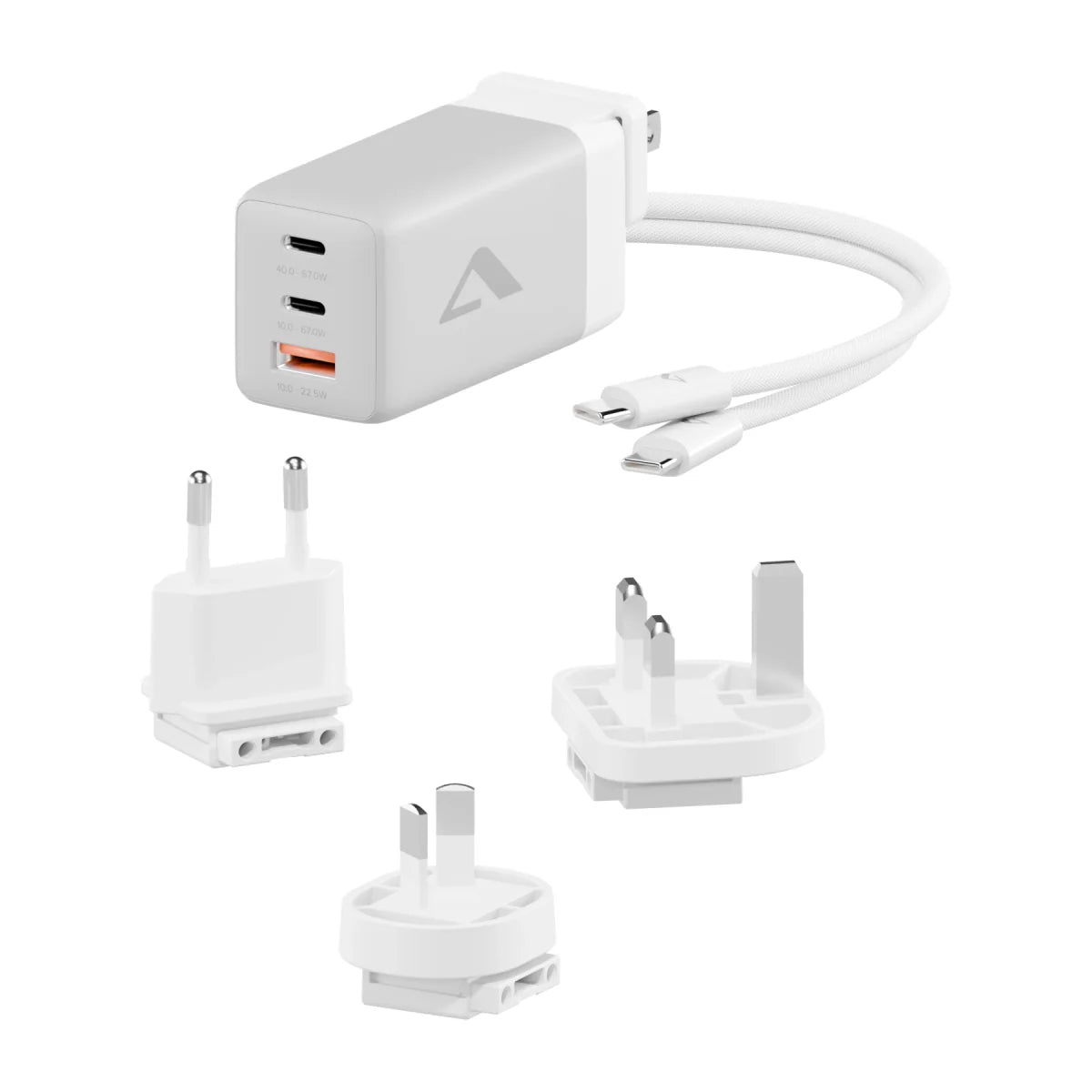 3 Port 67W Rapid Power Multi Country GaN Charger - with USB-C Charging Cable, Travel Case and International Plugs
