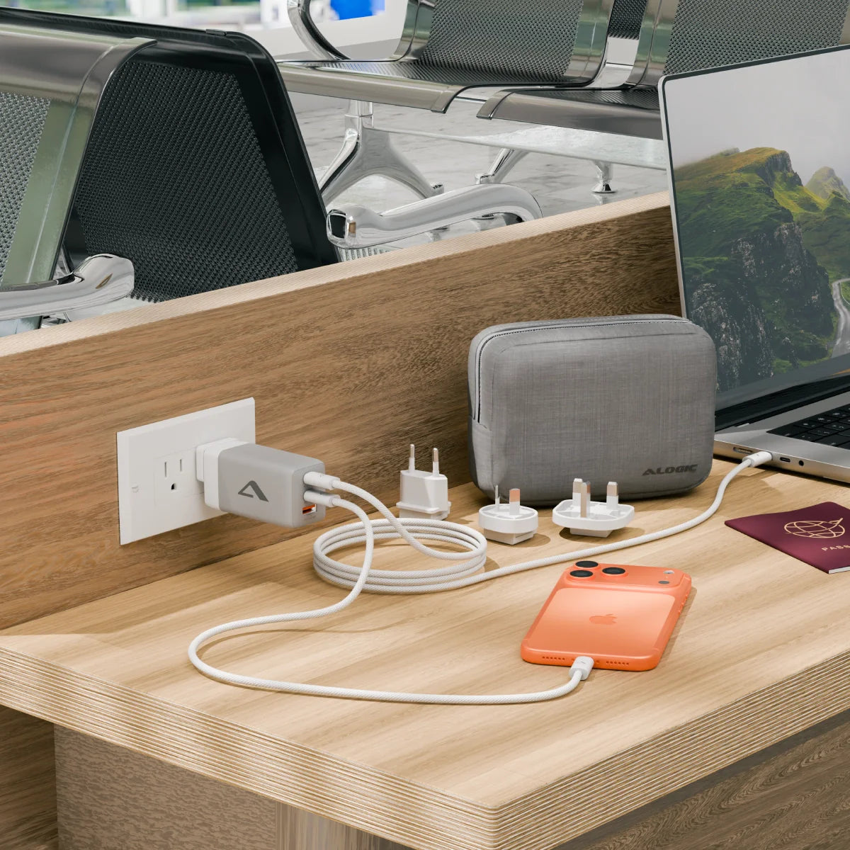 3 Port 67W Rapid Power Multi Country GaN Charger - with USB-C Charging Cable, Travel Case and International Plugs