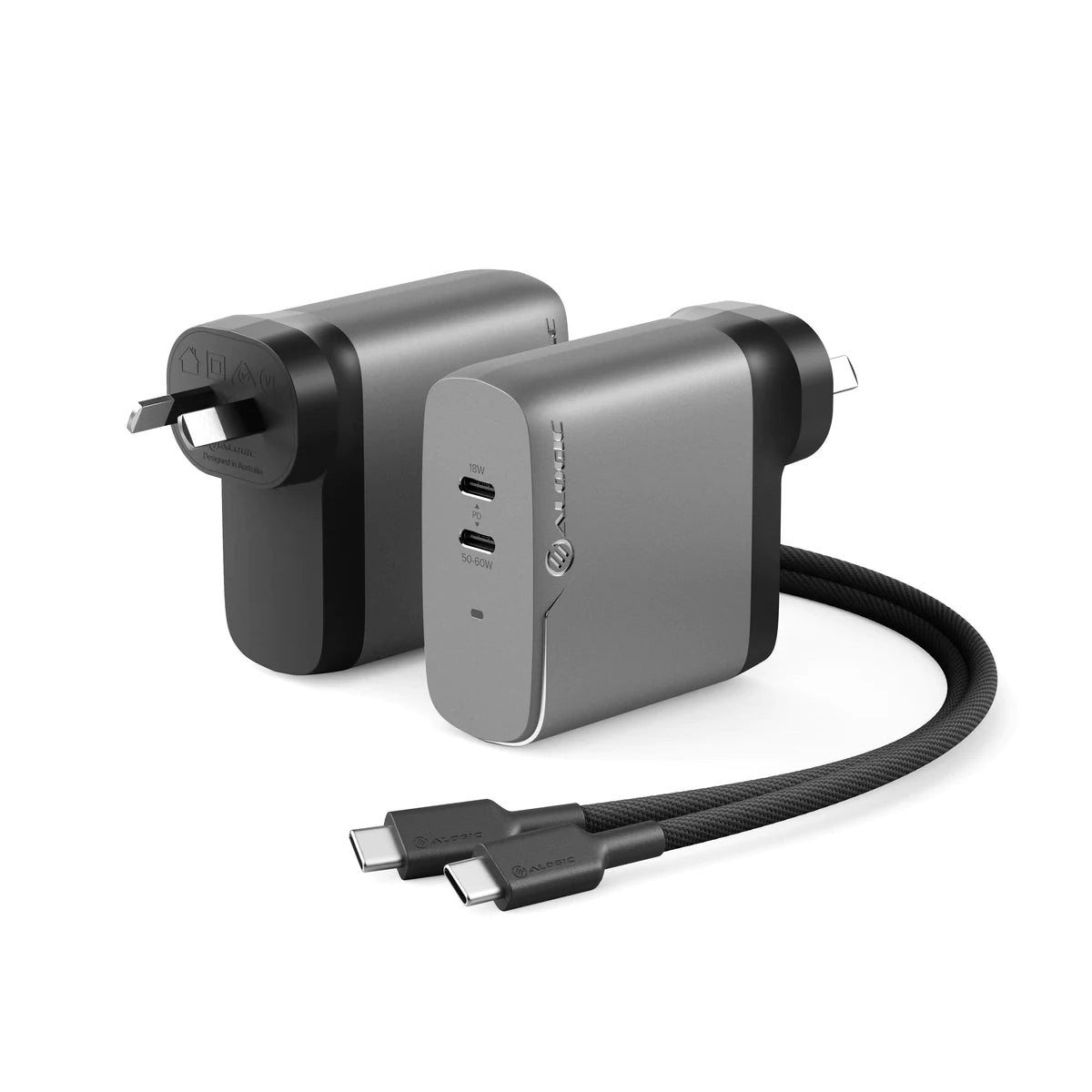Buy 2X68 Rapid Power 68W GaN Charger - Space Grey - Includes 2m 100W USB-C  Charging Cable online at Alogic