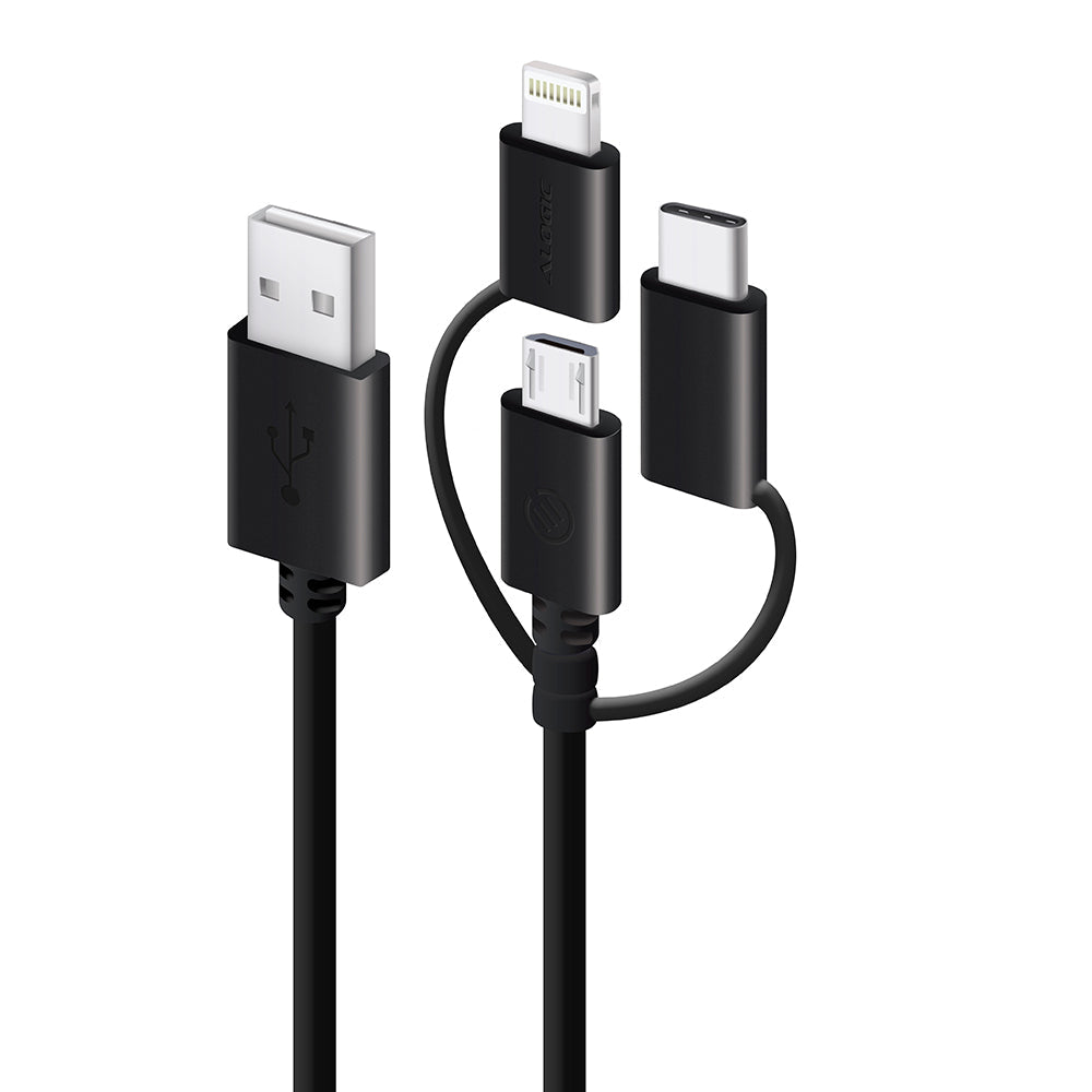 3-in-1 Charge & Sync Combo Cable - Micro USB + Lightning + USB-C - Black - 1m