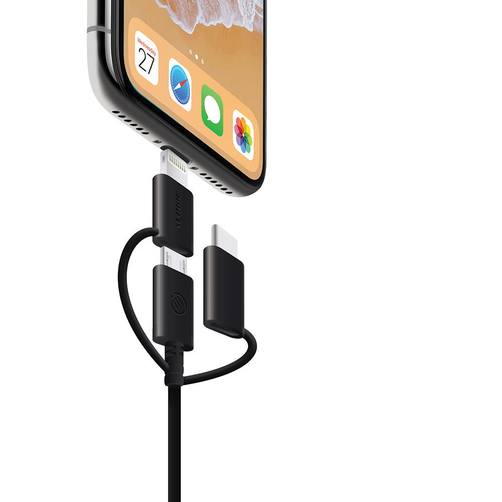 3-in-1 Charge & Sync Combo Cable - Micro USB + Lightning + USB-C - Black - 1m
