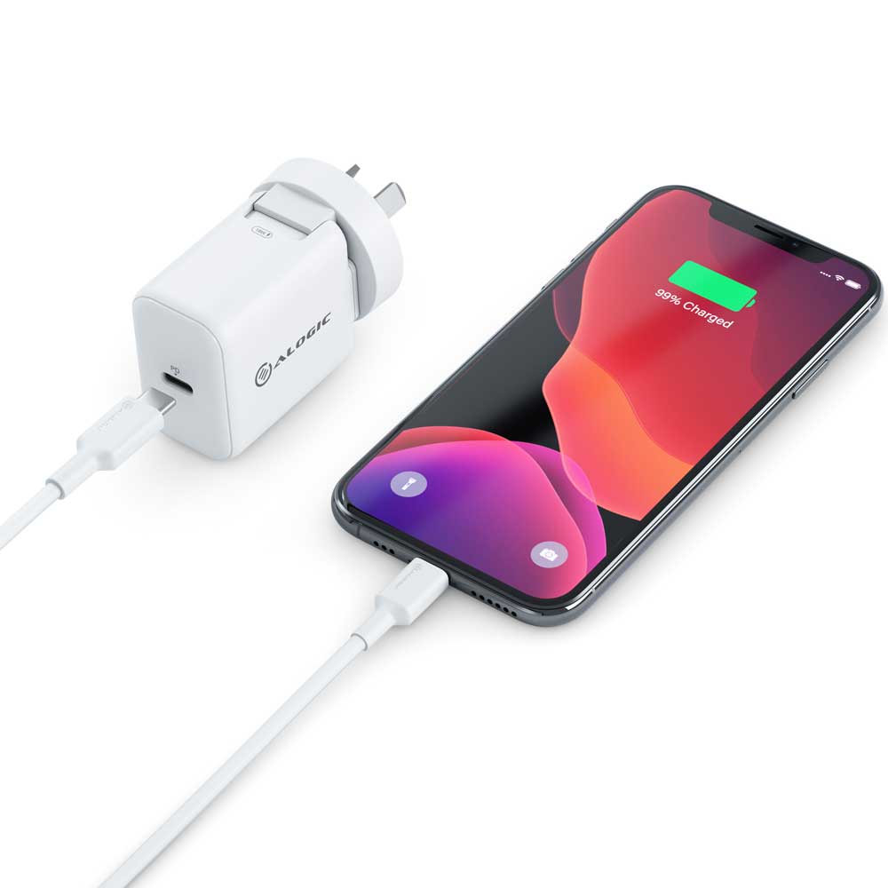 Combo Pack USB-C 18W Wall Charger with Power Delivery and USB-C to Lightning Cable-White