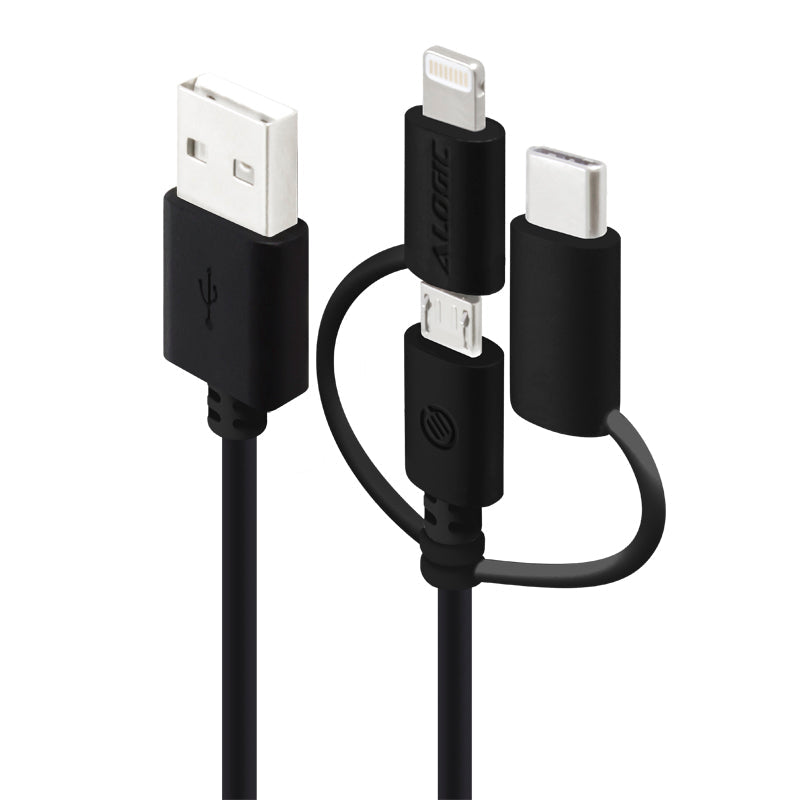 3-in-1 Charge & Sync Combo Cable - Micro USB + Lightning + USB-C - Black - 1m