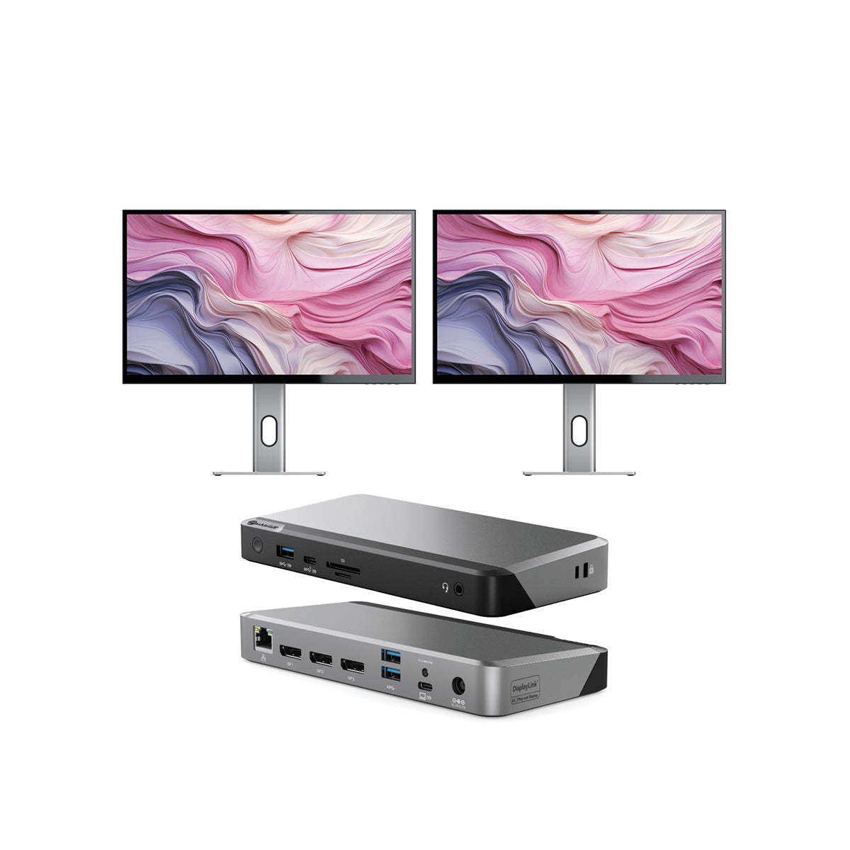 CLARITY 27" UHD 4K Monitor (Pack of 2) + DX2 Dual 4K Display Universal Docking Station - with 65W Power Delivery