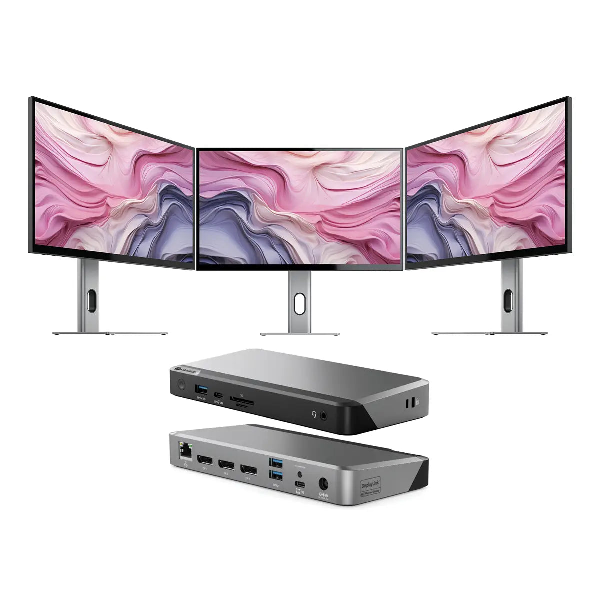 CLARITY 27" UHD 4K Monitor (Pack of 3) + DX3 Triple 4K Display Universal Docking Station - with 100W Power Delivery