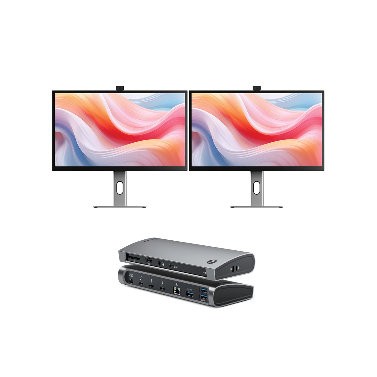 Clarity Pro 27" UHD 4K Monitor with 65W PD and Webcam (Pack of 2) + Thunderbolt 4 BLAZE Docking Station