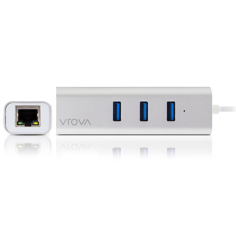 USB-C to Gigabit Ethernet & 3 Port USB Hub - Aluminium - Prime Series