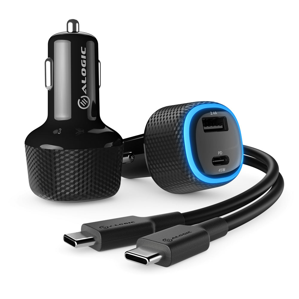 Rapid 2 Port USB-A + USB-C Car Charger - 12W + 45W Power Delivery - For Laptops, Tablets and Phones