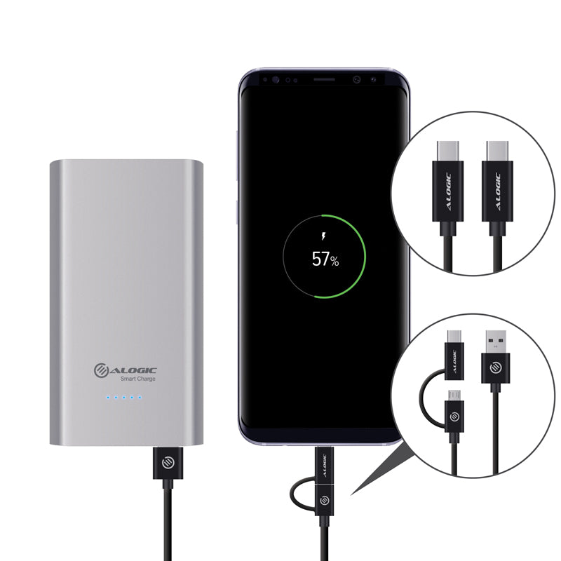 USB-C 10200mAh Portable Power Bank with Dual Output - 2.4A & 3A - Prime Series - Space Grey