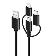 3-in-1 Charge & Sync Combo Cable - Micro USB + Lightning + USB-C - Black - 1m
