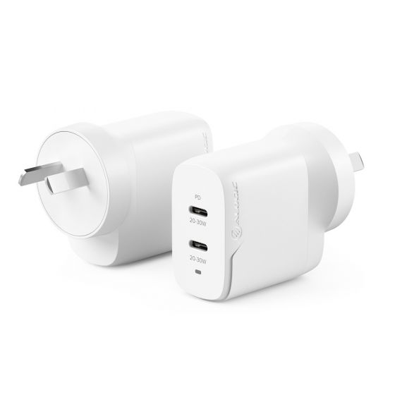 2X40 Rapid Power 2 Port 40W USB-C GaN Wall Charger