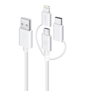 3-in-1 Charge & Sync Combo Cable - Micro USB + Lightning + USB-C - White - 1m