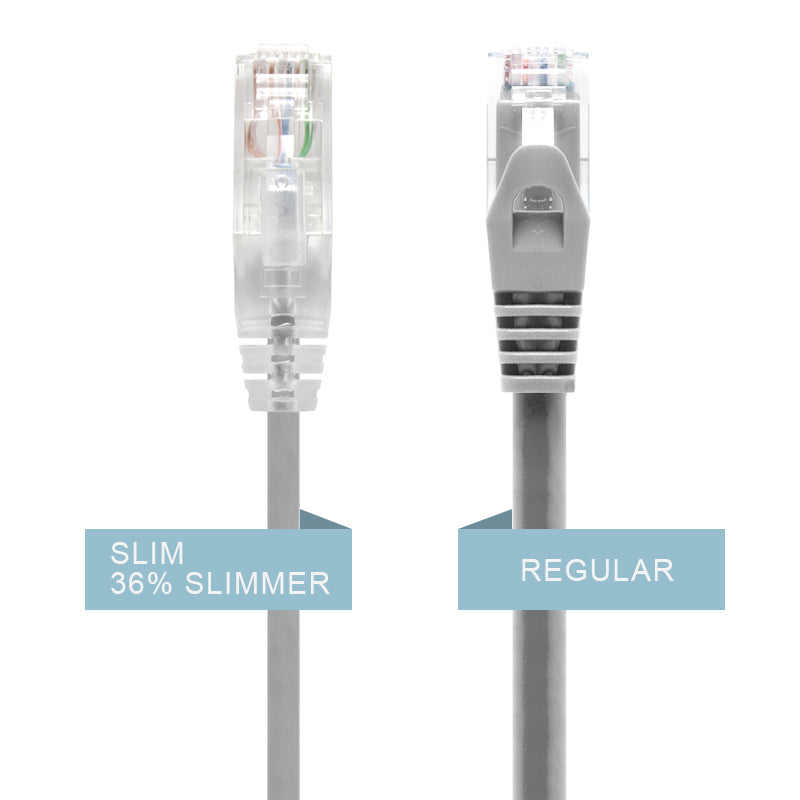 Grey Ultra Slim Cat6 Network Cable, UTP, 28AWG - Series Alpha