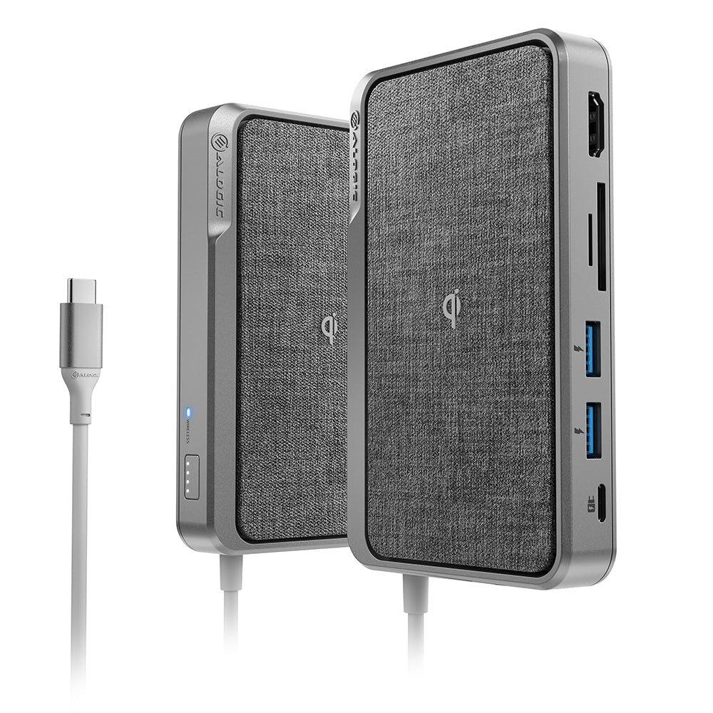 USB-C Dock Wave | ALL-IN-ONE / USB-C Hub with Power Delivery, Power Bank & Wireless Charger - Space Grey