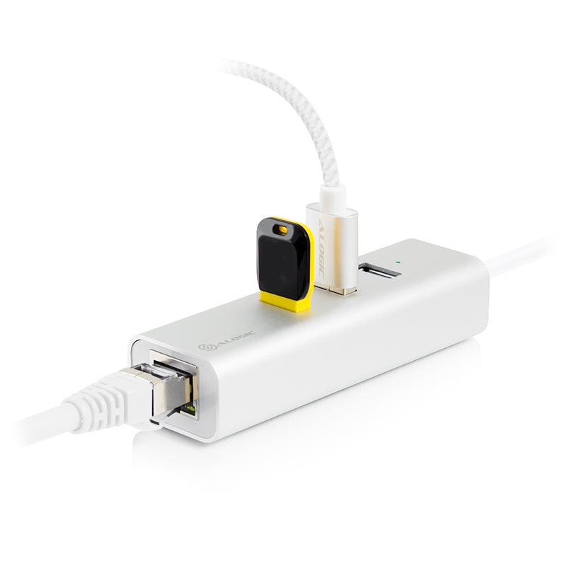 USB-C to Gigabit Ethernet & 3 Port USB Hub - Aluminium - Prime Series