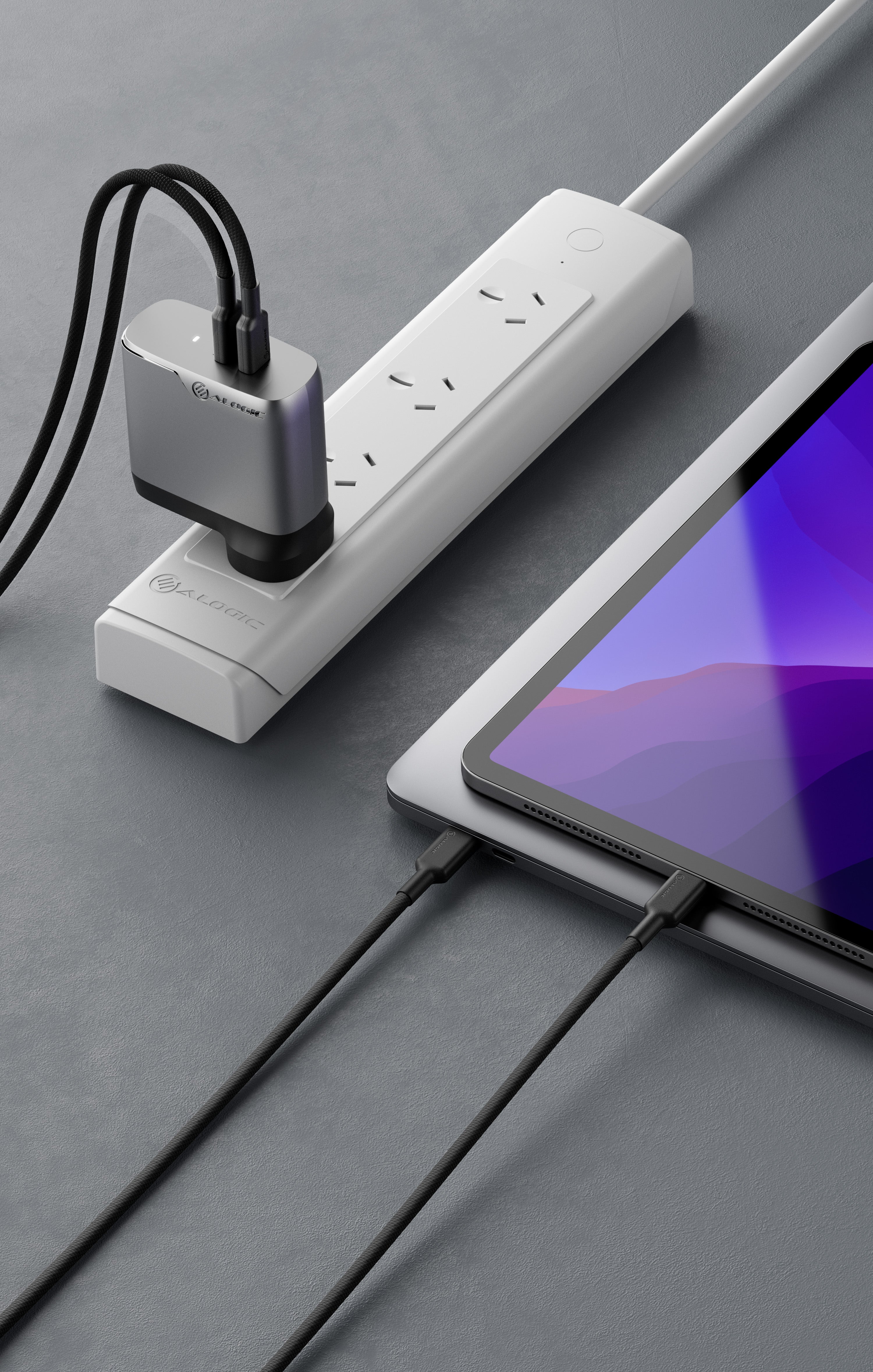 2X68 Rapid Power 68W GaN Charger - Space Grey - Includes 2m 100W USB-C Charging Cable