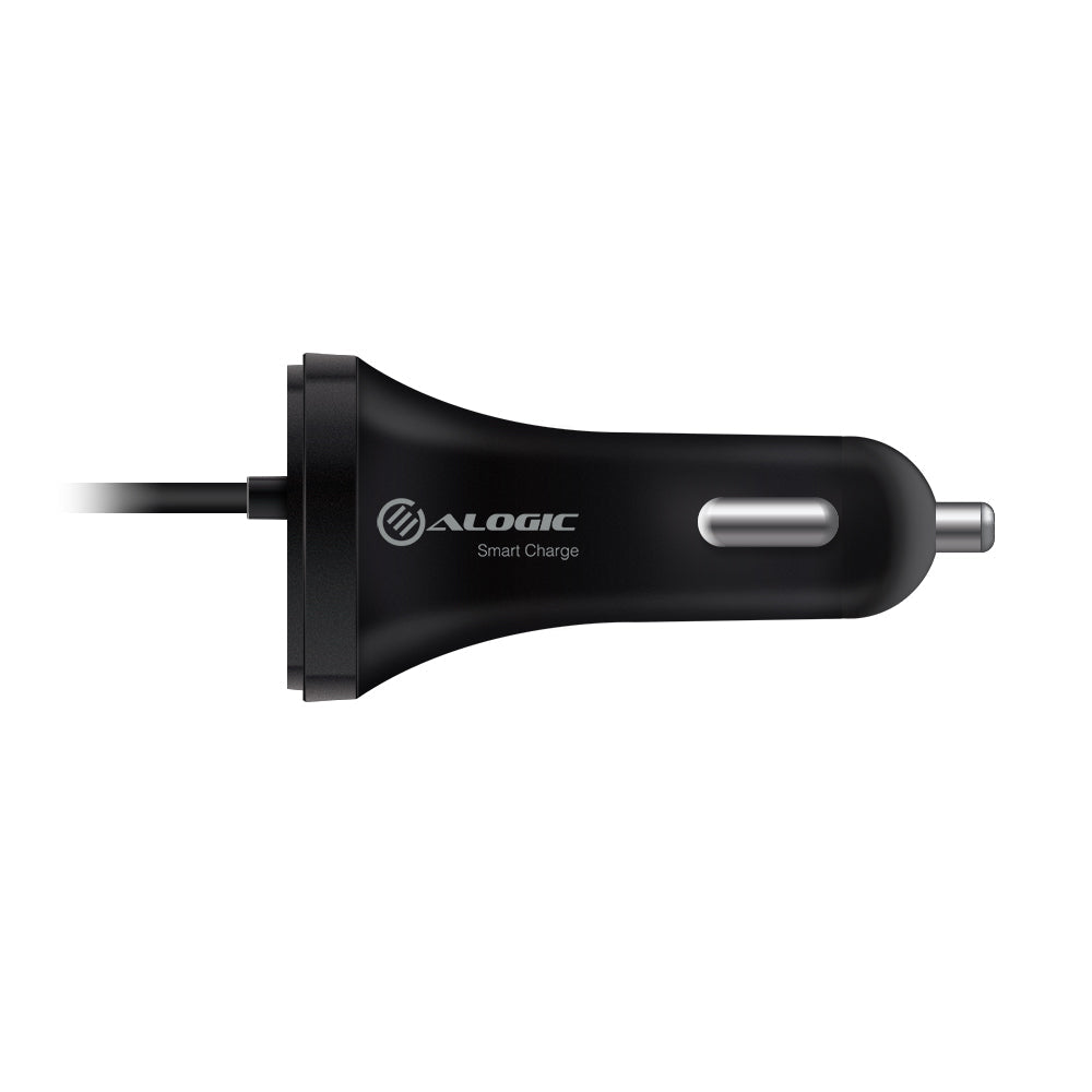2 Port USB-C & USB-A Car Charger with Integrated Cable