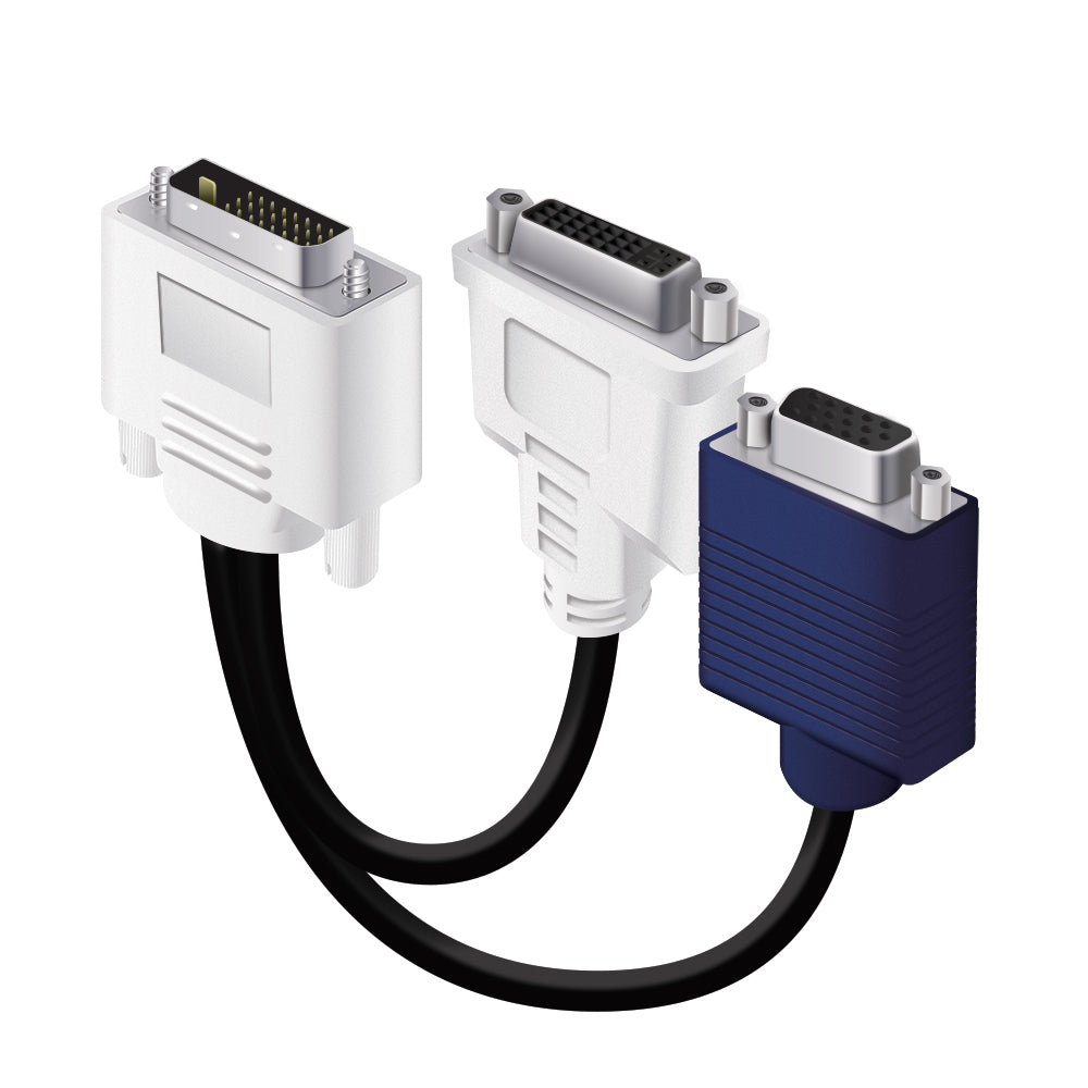 DVI-I (M) to DVI-D (F) and VGA (F) Video Splitter Cable - (1) Male to (2) Female