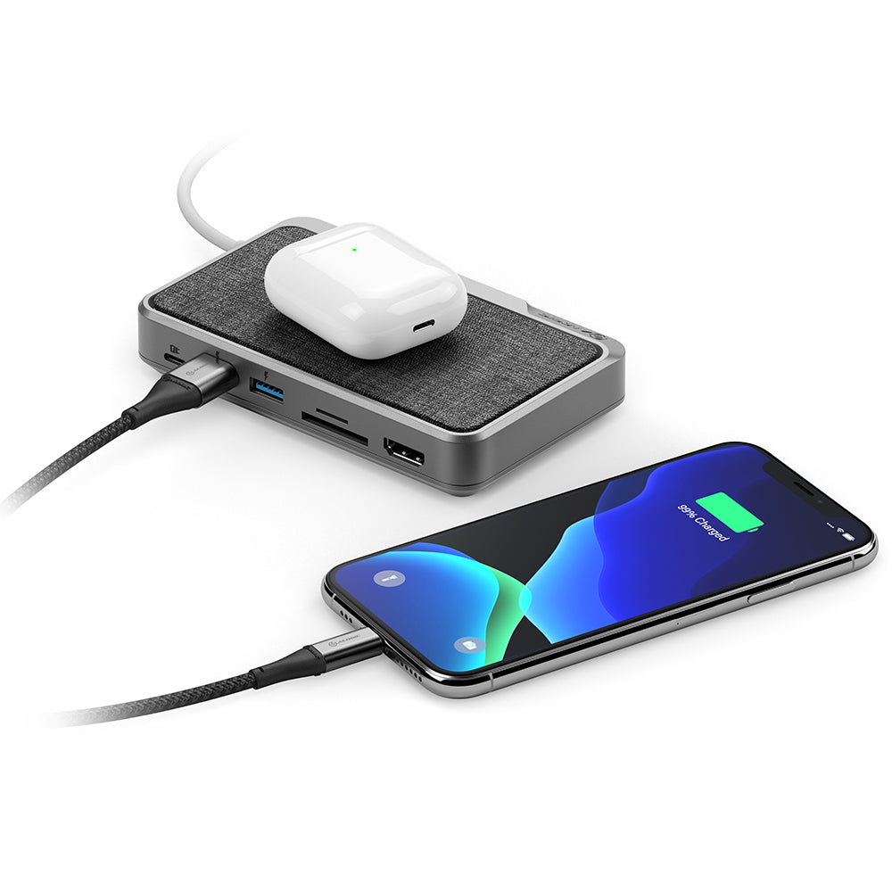 USB-C Dock Wave | ALL-IN-ONE / USB-C Hub with Power Delivery, Power Bank & Wireless Charger - Space Grey